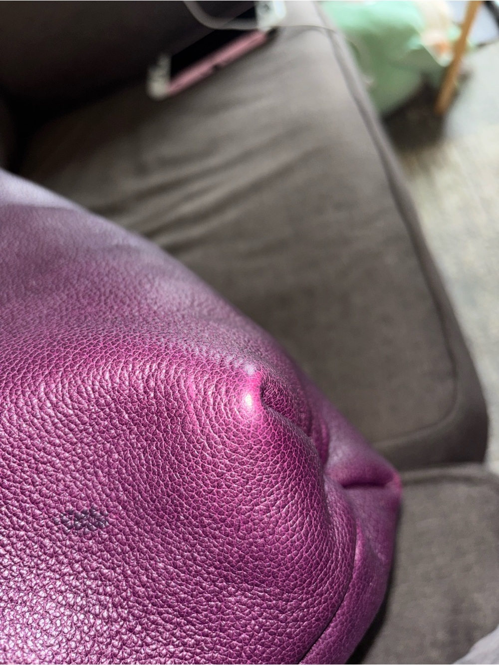 Large Plum Pebbled Leather Drawstring Shoulder Bag - Picture 8 of 8